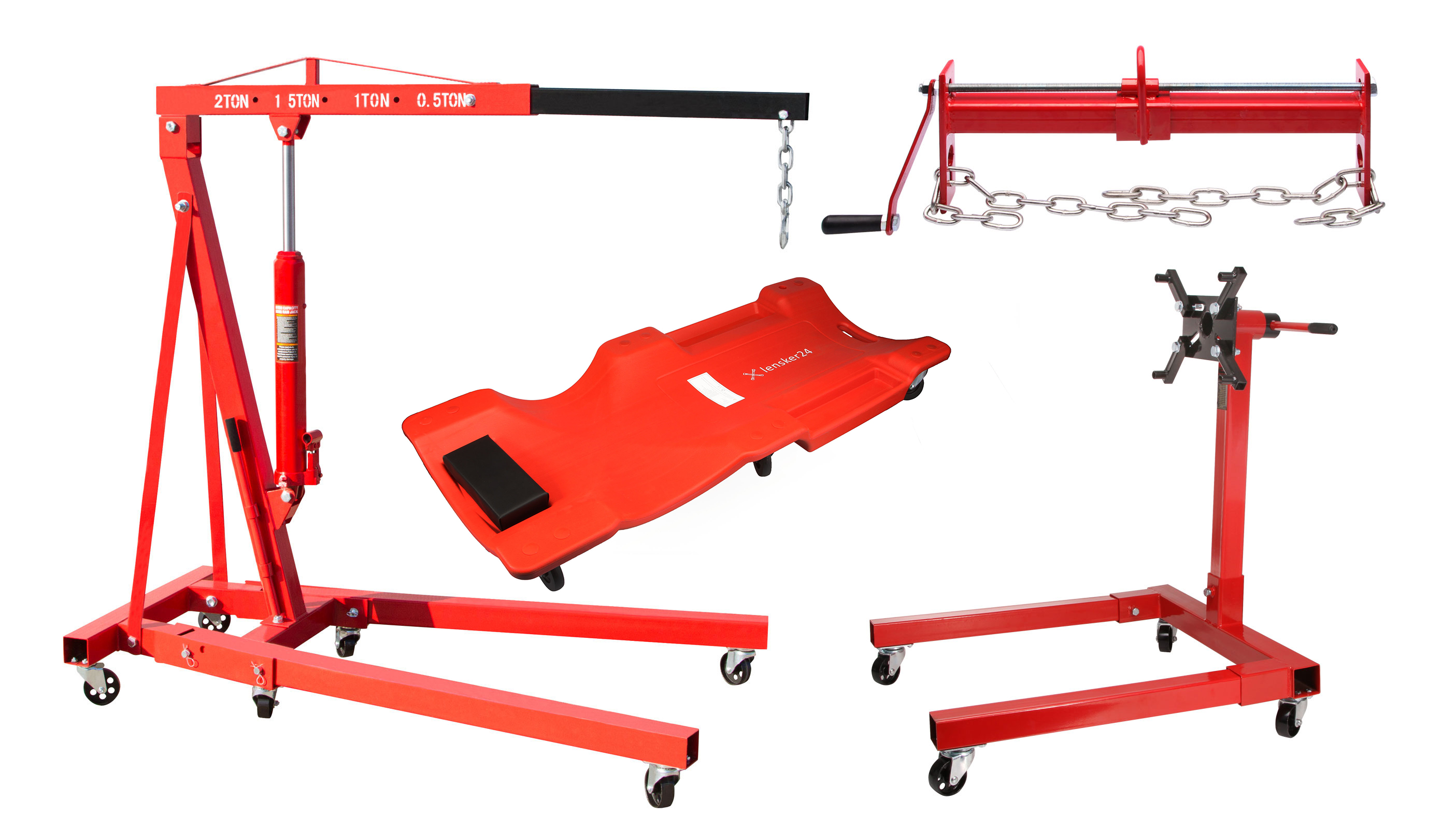 Motorkran + Balancierer + Motorständer 567 KG + Rollbrett
