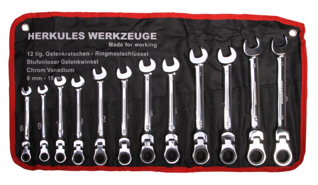 Ratschenschlüssel mit Gelenk 12 tlg