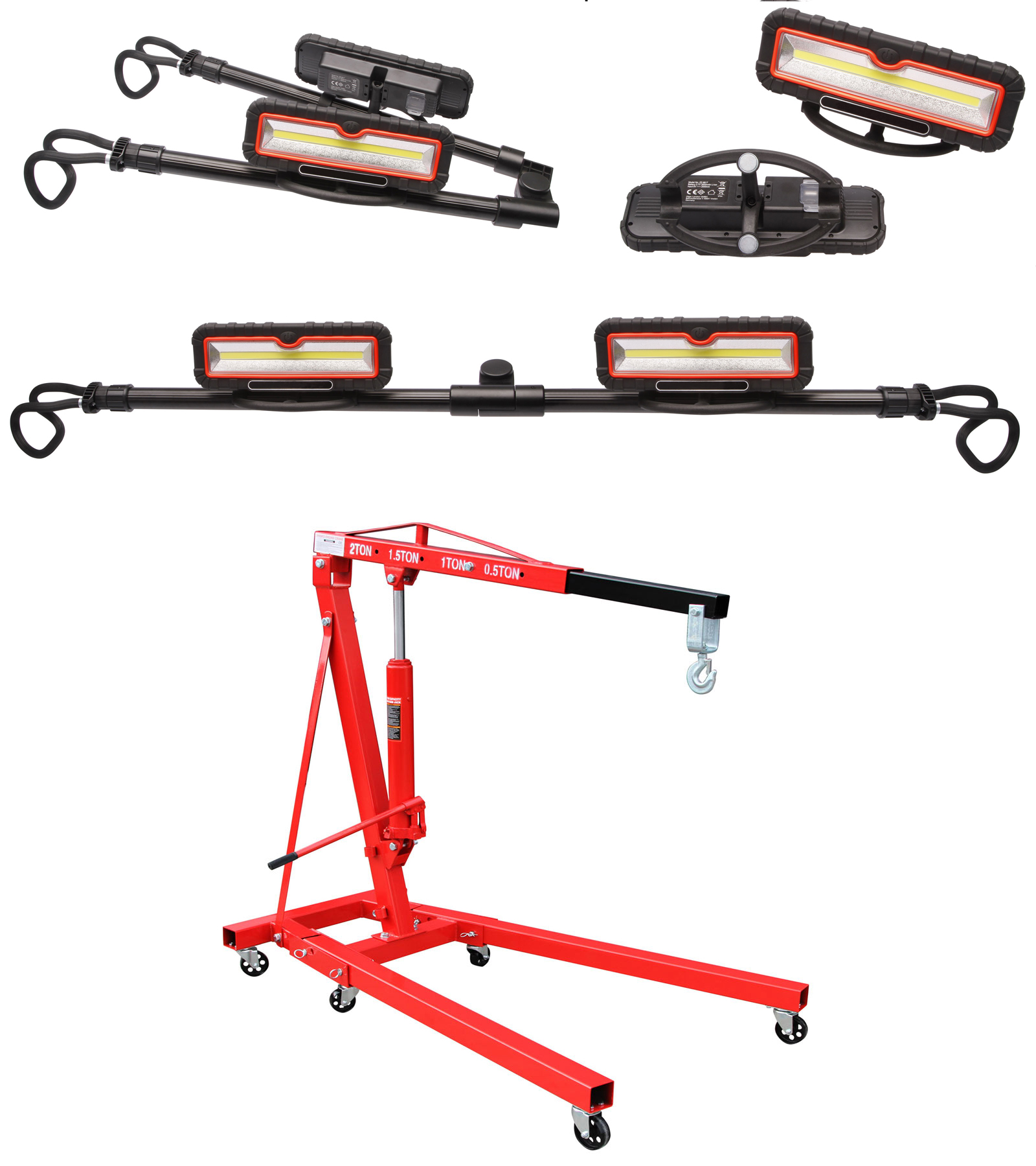 Motorheber Motorkran mit Haken + Motorleuchte wiederaufladbar